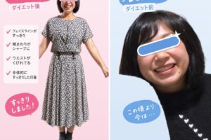 58歳女性の約6ヶ月のビフォーアフター。体重約13kg減、筋肉量1.6kg増、腹囲17.3cm減